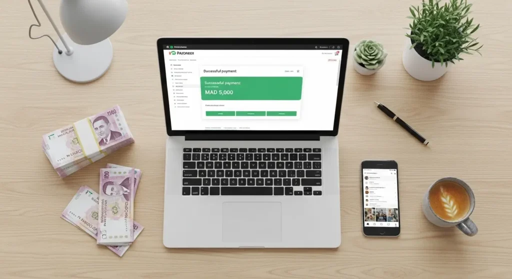 Interface Payoneer avec paiement reçu - solution paiement artistes Maroc