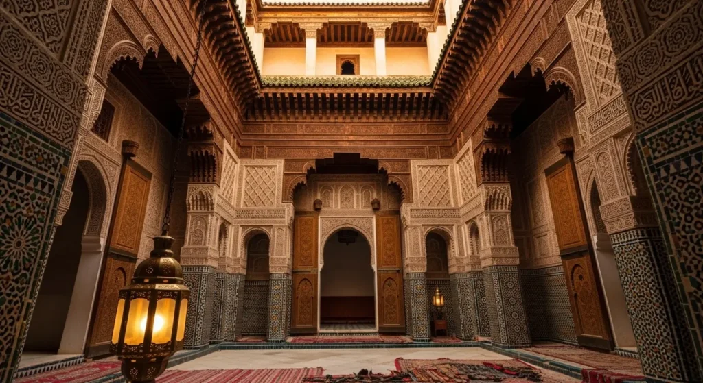 Medersa historique au Maroc, symbole du mécénat culturel traditionnel des Habous