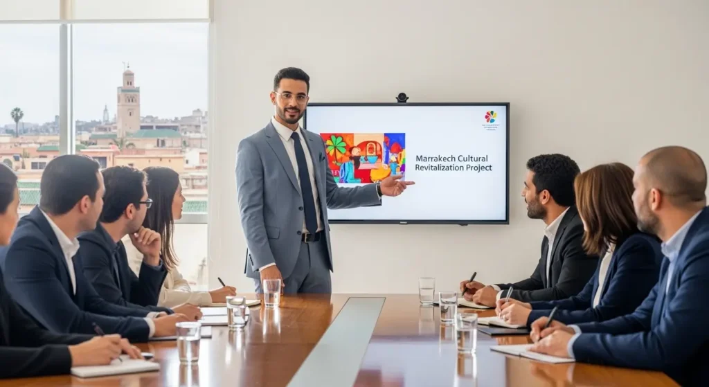 Porteur de projet marocain présentant un dossier de mécénat culturel